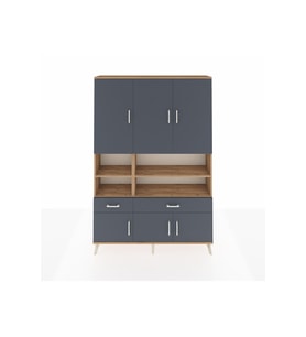 Arges Gardrop 8 Raflı 2 Çekmeceli 6 Kapaklı 132x30x195 Çam-Antrasit