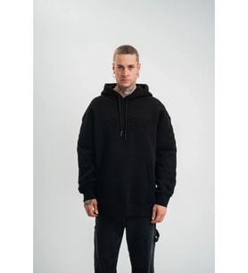 Double Oversize Kapşonlu Nakışlı SweatShirt - Siyah