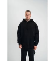 Double Oversize Kapşonlu Nakışlı SweatShirt - Siyah