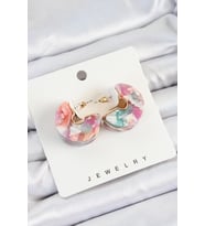 Pirinç Mermer Desenli Vintage Yarım Halka Model Gold Renk Kadın Küpe