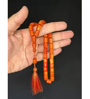 SEVGİLİYE ÖZEL HEDİYE SIKMA KEHRİBAR TESBİH TURUNCU RENKLİ KAPSÜL KESİM 11MMX8,5MM H-1621. (Çok Renkli)