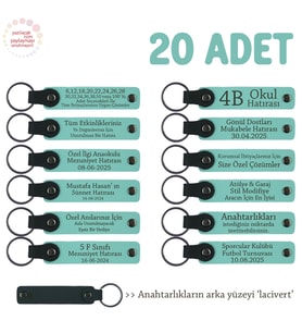 Eğitimcilerden Öğrencilerine Özel Hediye 20'li Set, İsimler Yazılabilen Anahtarlık, Turkuaz & Laci