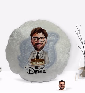 BK Gift Kişiye Özel İsimli Erkek Doğum Günü Karikatürlü Yuvarlak Dekoratif Kırlent Yastık-4