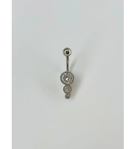 Rodyum Zirkon Taşlı Bar Top: Çelik Göbek - Pg0036