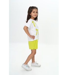 Toontoy Kız Çocuk Fiyonk Baskılı Şortlu Takım (Açık Yeşil)