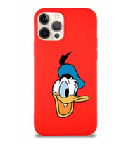 Apple iPhone 12 Pro Soft Premier Kapak Donald Duck-A Tasarımlı Silikon Kılıf - Kırmızı (Şeffaf)