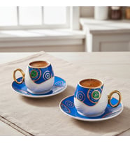 Evil Eye Nazar Boncuğu Desenli 6 Kişilik Porselen Fincan Takımı (Mavi)
