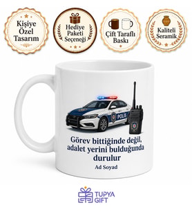 Polis Aracı Sürücüsüne Devriye Turu Asayiş Telsiz Çağrısı Kupa Bardak Hediye
