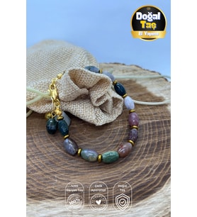 Doğal Hint Akik Taşı Doğal Taş Bileklik El Yapımı Hint Akiği Bileklik Lux Özel Tasarım Bileklik