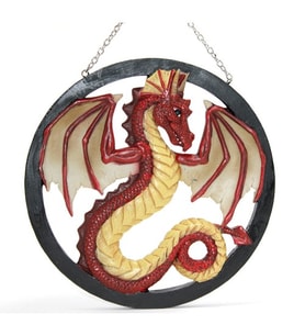 Periboia Duvara Asmalı Polyester Dragon Pano (Siyah-Kırmızı)