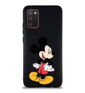 Samsung Galaxy A02S Soft Premier Kapak Mickey Mouse-D Tasarımlı Silikon Kılıf - Siyah (Şeffaf)