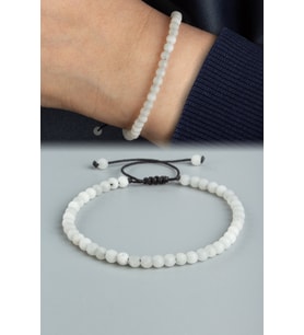 Sıkma Doğal Taş Gri Küre Kesim 3mm Makrome Bileklik
