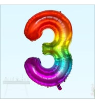3 Yaş Rakam Folyo Balon, 100 cm - Gökkuşağı (STD)