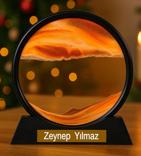 Kişiye Özel İsimli Sevgililer Günü Hediyesi Dekoratif Yuvarlak Kum Saati Şık Kum Tablosu
