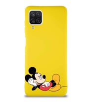 Samsung Galaxy A12 Soft Premier Kapak Mickey Mouse-F Tasarımlı Silikon Kılıf - Sarı (Şeffaf)