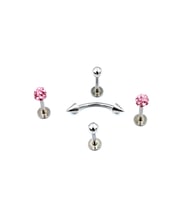 Renkli Taşlı Çelik 5 Adet Kaş Tragus Piercing