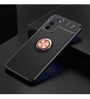 Oppo A55 5G Kılıf Yüzüklü Magnetli Ravel Case (Siyah-Rose Gold)