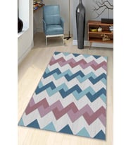 Pembe Turkuaz Zigzag Kaymaz Tabanlı Dekoratif Halı KN003 - 100 x 160 cm