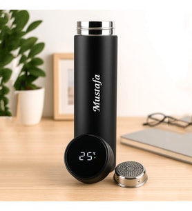 Kişiye Özel Siyah 500 Ml Derece Göstergeli Termos