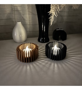 3D Baskı Modern Çizgili Mumluk - Tealight Mumluk (1 Adet)-Kahverengi