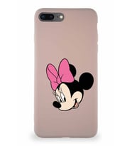 Apple iPhone 7 Plus Soft Premier Kapak Minnie Mouse-B Tasarımlı Silikon Kılıf - Pudra (Şeffaf)