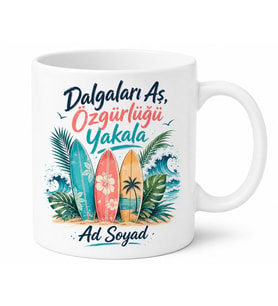 Sörf Tahtası Desenli Dalgaları Aşan Yaz Tutkunlarına Kupa Bardak Hediye