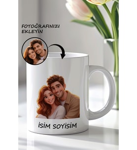 Kişiselleştirilebilir Disney Temalı Fotoğraf Ve İsim Soyisim Baskılı Harfi Tasarımlı 330ml Baskılı Beyaz Seramik Kupa Bardak