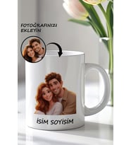 Kişiselleştirilebilir Disney Temalı Fotoğraf Ve İsim Soyisim Baskılı Harfi Tasarımlı 330ml Baskılı Beyaz Seramik Kupa Bardak