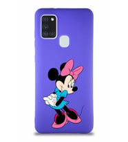 Samsung Galaxy A21S Soft Premier Kapak Minnie Mouse-F Tasarımlı Silikon Kılıf - Mor (Şeffaf)