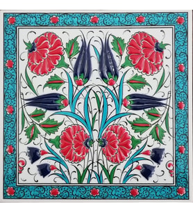 Armada Çini 20x20 Cm ED 306 Turkuaz Lale Karanfil El dekoru Çini Pano