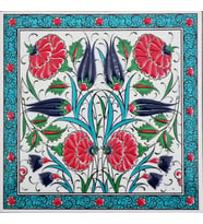 Armada Çini 20x20 Cm ED 306 Turkuaz Lale Karanfil El dekoru Çini Pano
