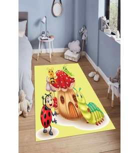 Dijital Baskılı Kaymaz Taban Yıkanabilir Kolay Temizlenir Modern Çocuk Odası Halısı NDÇ-SD-84 (Sarı)