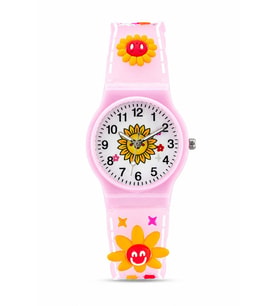 Kız Çocuk Pembe Çiçek Desenli Silikon Kordon Analog Kol Saati ST-304441
