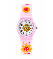 Kız Çocuk Pembe Çiçek Desenli Silikon Kordon Analog Kol Saati ST-304441