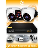 ELITCAM 3 Kameralı Panda 2 İç Kamera Set HDD'siz Full HD Gece Görüşlü Güvenlik Kamerası Sistemi