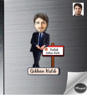 Kişiye Özel Emlakçı Erkek Ahşap Magnet -2