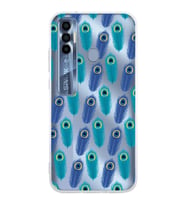 PrintiFy Tecno Spark 7 Pro ile Uyumlu 1mm Slim Fit Nazar Boncuğu 4 Baskılı Şeffaf  Kılıf