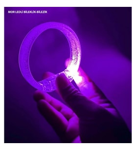 Mey İthalat® Mor Led Işıklı Baskı Yapılabilen Pilli Bileklik Bilezik 1,5 cm Genişlik