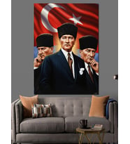Türk Bayrağı Ve Atatürk Portresi Dekoratif Kanvas - Mdf Ahşap Tablo