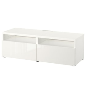 TV Sehpası, Parlak Cila-Beyaz, 120x42x39 cm, Fren Raylı