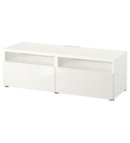 TV Sehpası, Parlak Cila-Beyaz, 120x42x39 cm, Fren Raylı