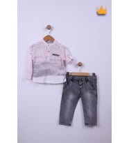 Babyhola %100 Pamuk Erkek Bebek Çocuk Gömlek Pantolon Yazlık Takım 2123 (Pembe)