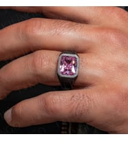mh-120 925 Ayar Gümüş Oksitli Pembe Zirkon Taşlı Sade Erkek Yüzük (Açık Pembe)