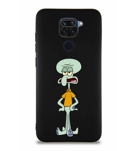 Xiaomi Redmi Note 9 Soft Premier Kapak Squidward Dokunaç Tasarımlı Silikon Kılıf - Siyah (Şeffaf)