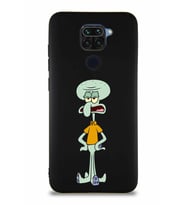 Xiaomi Redmi Note 9 Soft Premier Kapak Squidward Dokunaç Tasarımlı Silikon Kılıf - Siyah (Şeffaf)
