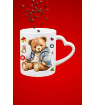 Sevimli Ayıcık Teddy Bear Baskılı Hediye Kalp Kupa Bardak Porselen Çay Kahve Fincanı