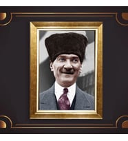 Altın Varaklı Çerçeveli Paspartulu Atatürk Tablo nl02A223 (Gold)