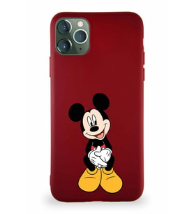 Apple iPhone 11 Pro Max Soft Premier Kapak Mickey Mouse-A Tasarımlı Silikon Kılıf - Mürdüm (Şeffaf)