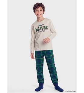 LCW Kids Ekru Bisiklet Yaka Baskılı Erkek Çocuk Pijama Takım
