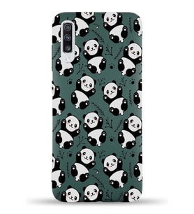 Samsung Galaxy A70 Uyumlu Lansman Kılıf Panda Tasarımlı İçi Kadife Kapak-Yeşil (Şeffaf)